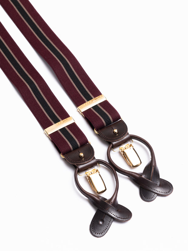 Suspenders, bordeaux/navy/brown stripes