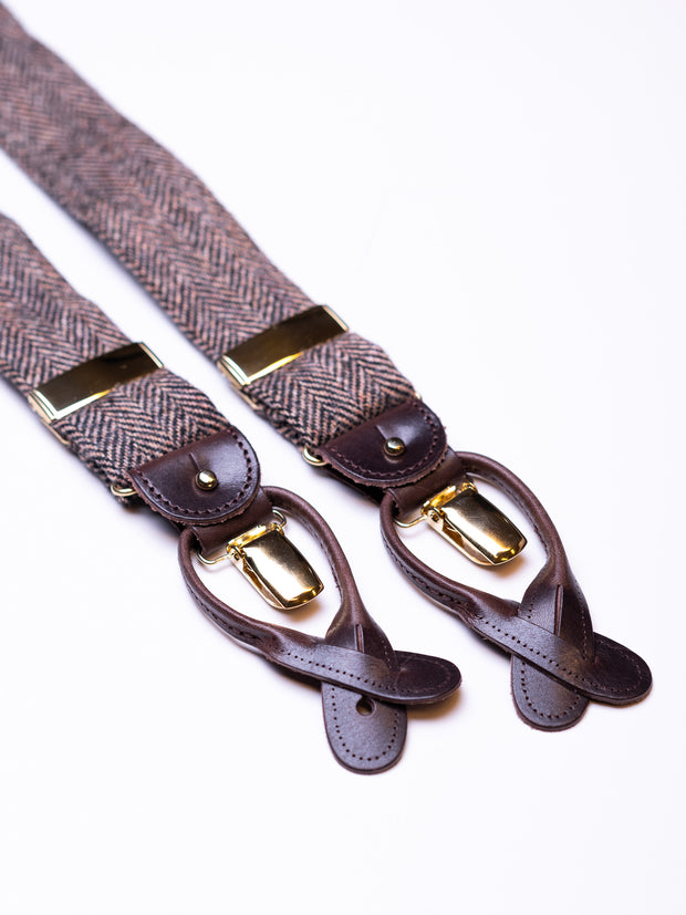 Braces, tweed brown herringbone